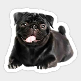 Black Pug Dog, Love Pug Dogs Sticker